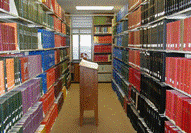 library with books on bookshelves