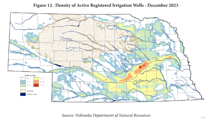 Nebraska map of registered irrigation wells