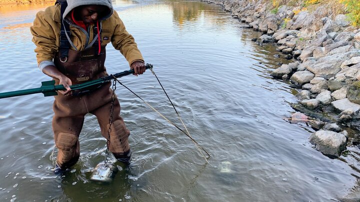 Person working in stream