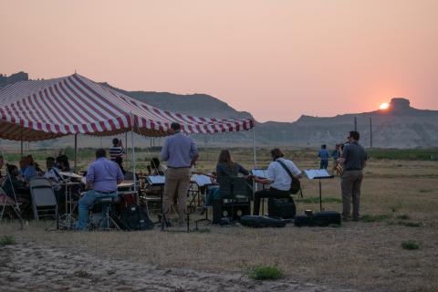 Musicians playing music outdoors